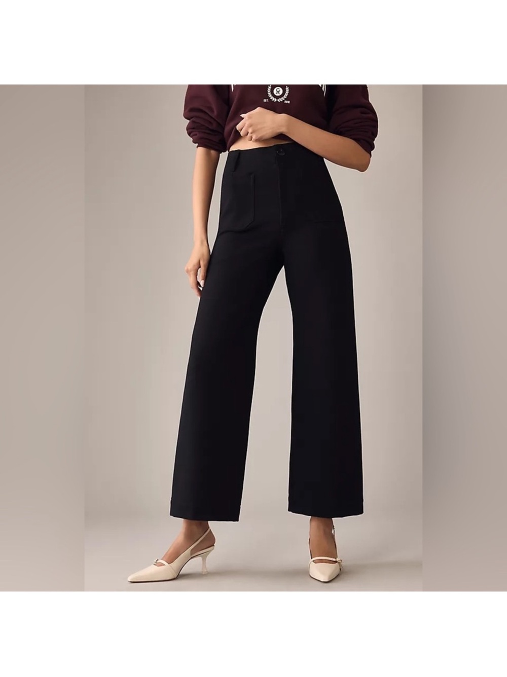 Anthropologie Maeve The Colette Pants 29P Black Ponte Wide Leg Crop - Picture 2 of 8